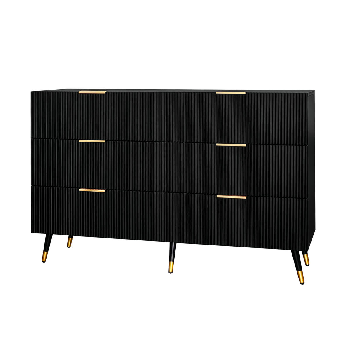 KOMMODE in Schwarz und Gold mit modernem Design und 6 Schubladen für Wohnzimmer, B120/T40/H77 cm - Schwarz, Holzwerkstoff (120/77/40cm) - STILVORA