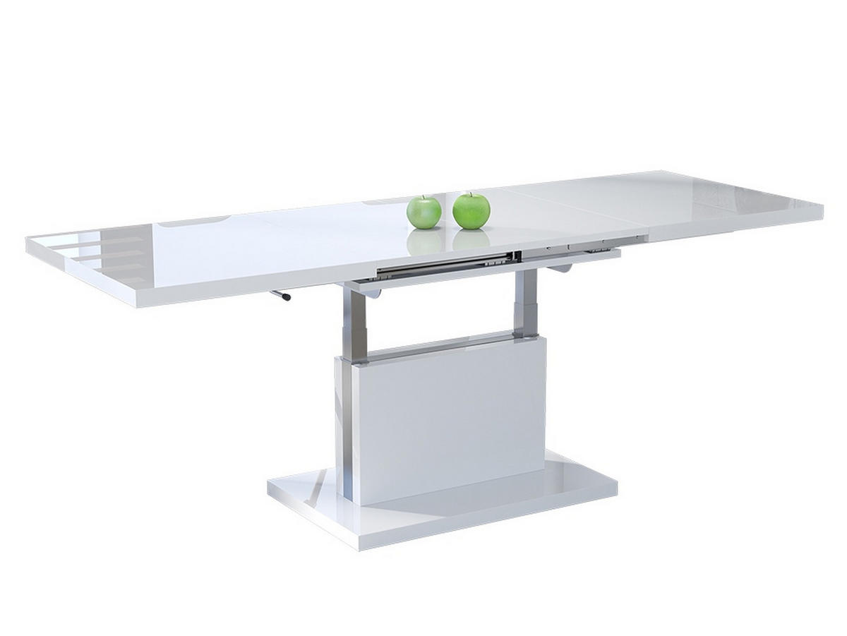COUCHTISCH rechteckig Weiß Hochglanz ausziehbar höhenverstellbar - Weiß Hochglanz, Holzwerkstoff (80/120/56cm) - designimpex