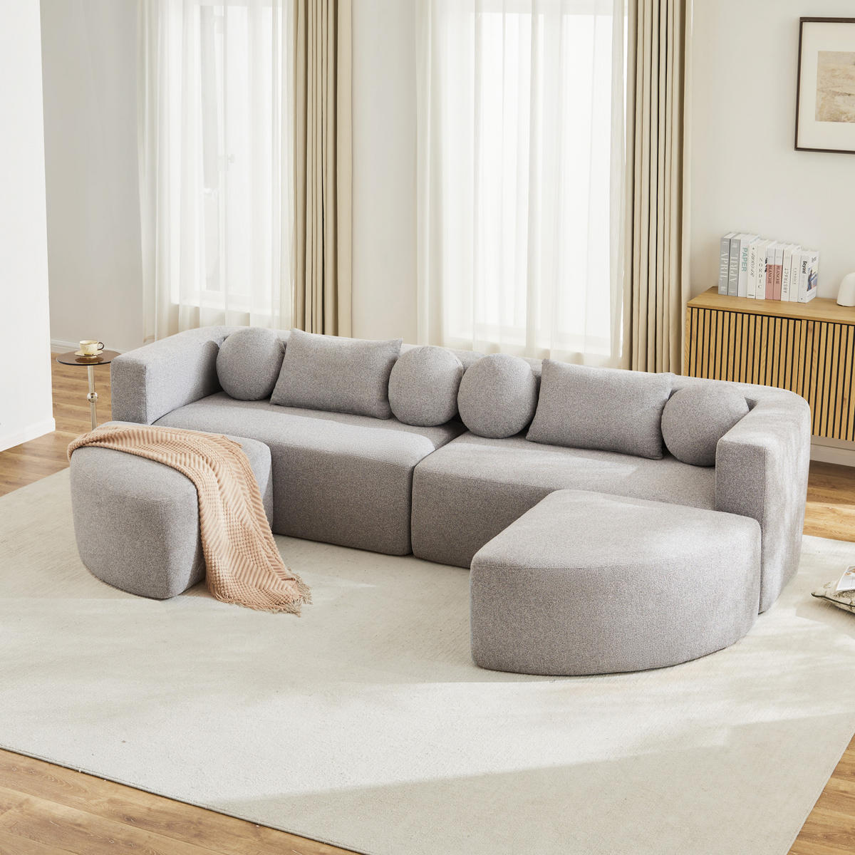 SCHLAFSOFA Grau Cloud Chenille modular Schlaffunktion 292cm - Grau, Textil (165/68/292cm) - FLIEKS