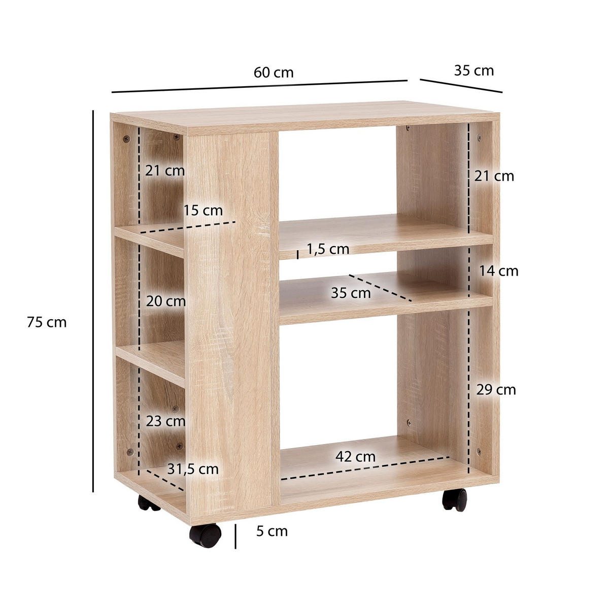 REGAL Multifunktional Mit Rollen Modern BRENTA, Beige 60x35x75 cm - Beige, Holz/Kunststoff (60/75/35cm) - KADIMA DESIGN