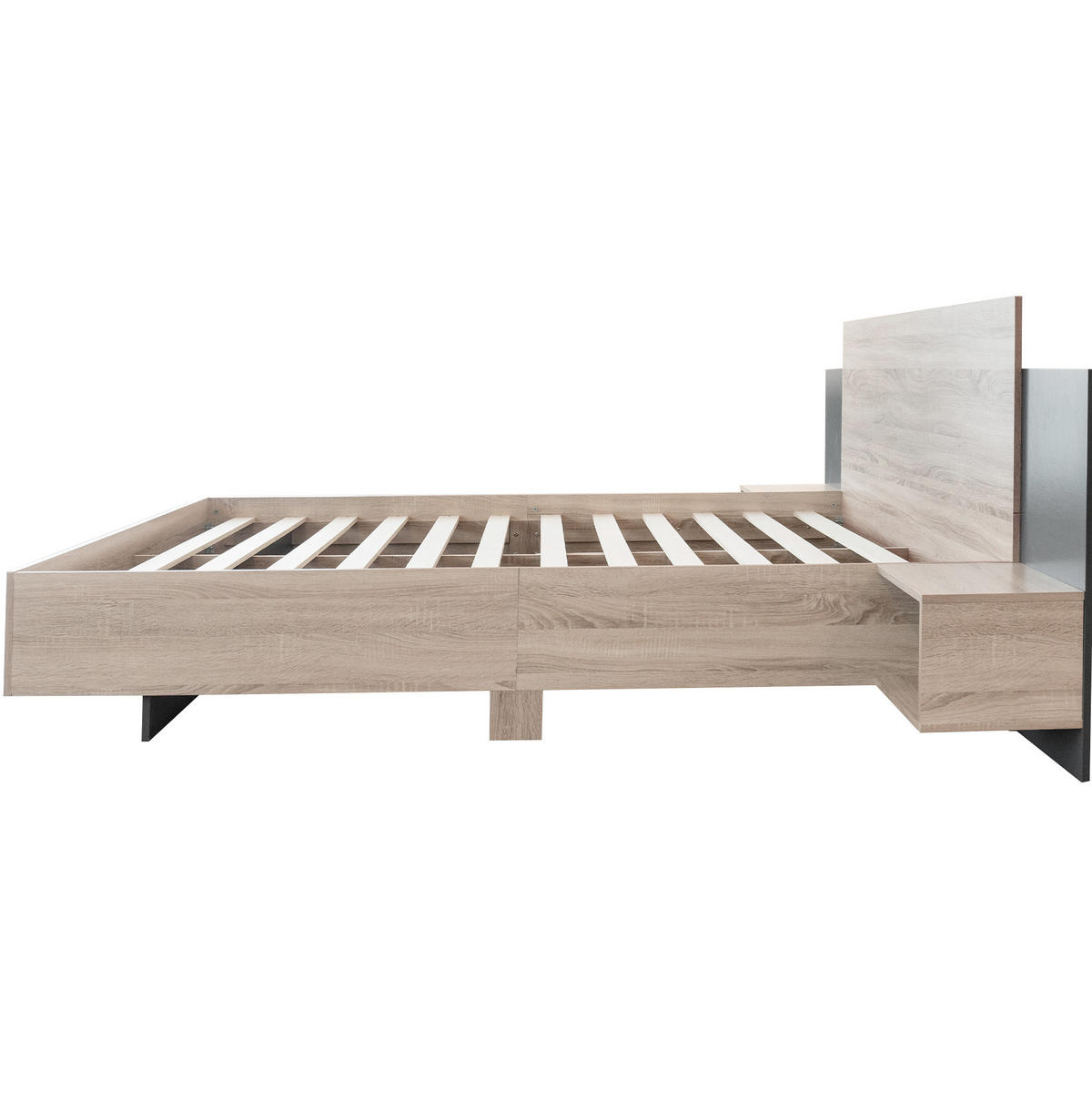 DOPPELBETT 160/200 cm mit 2 integrierten Nachtkommoden und Lattenrost, Massivholz in Sonoma-Eiche/Dunkelgrau - Dunkelgrau, Holz (160/200cm) - Redom