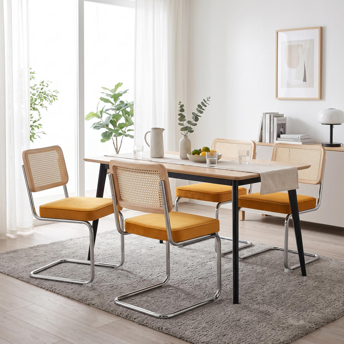 ESSZIMMERSTUHL 2er set stoff rattan verchromtes gestell freischwinger - Orange, Textil (53/84.6/46.4cm) - Urban Meuble