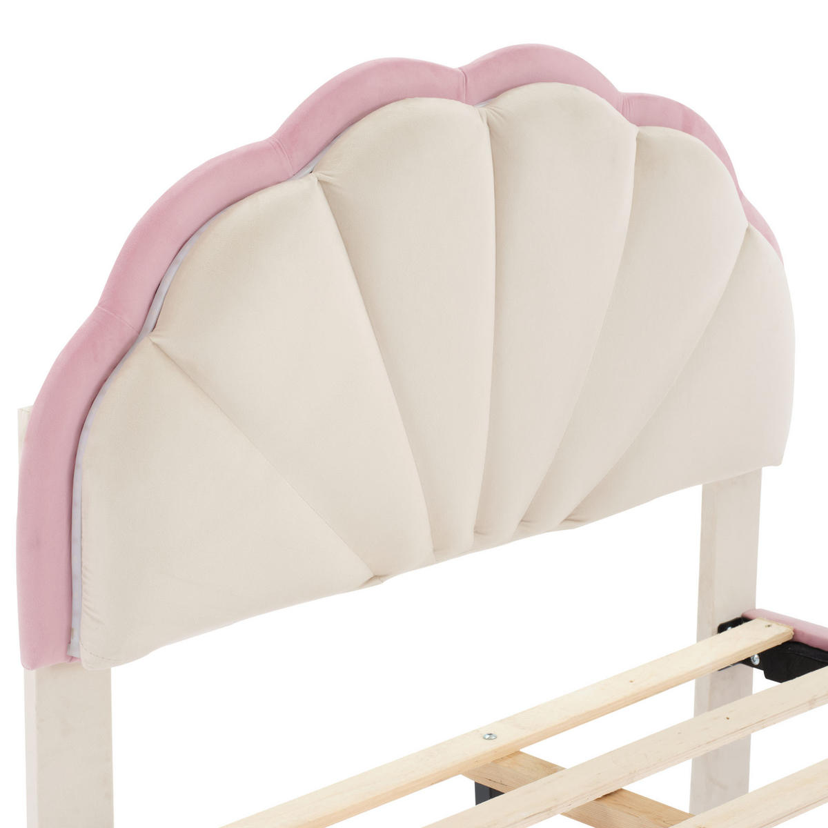 POLSTERBETT 90/200 cm Beige-Rosa mit LED-Beleuchtung und Wellenschliff-Kopfteil aus Samt - Weiß, Textil (90/200cm) - OKWISH