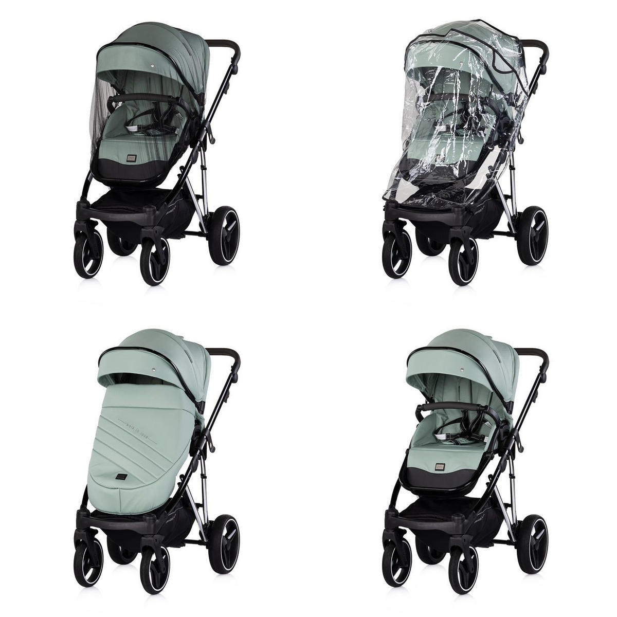 KOMBIKINDERWAGEN 3in1 Imperium grün Babyschale Babywanne Tasche Korb Gurt - Grün, Metall (98/59/110cm) - Chipolino