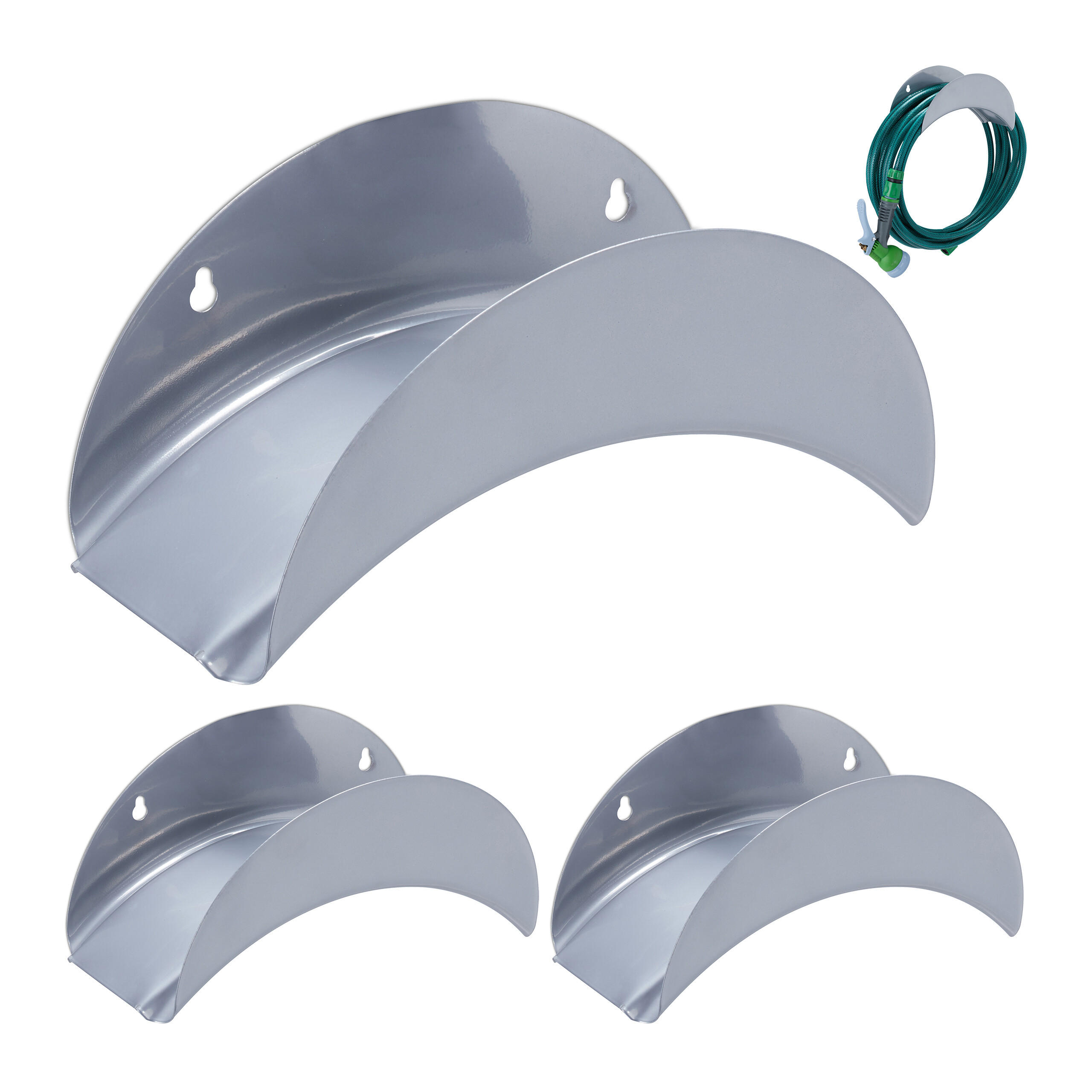 3XSCHLAUCHHALTER - Grau, Metall (28/13/13cm) - Relaxdays