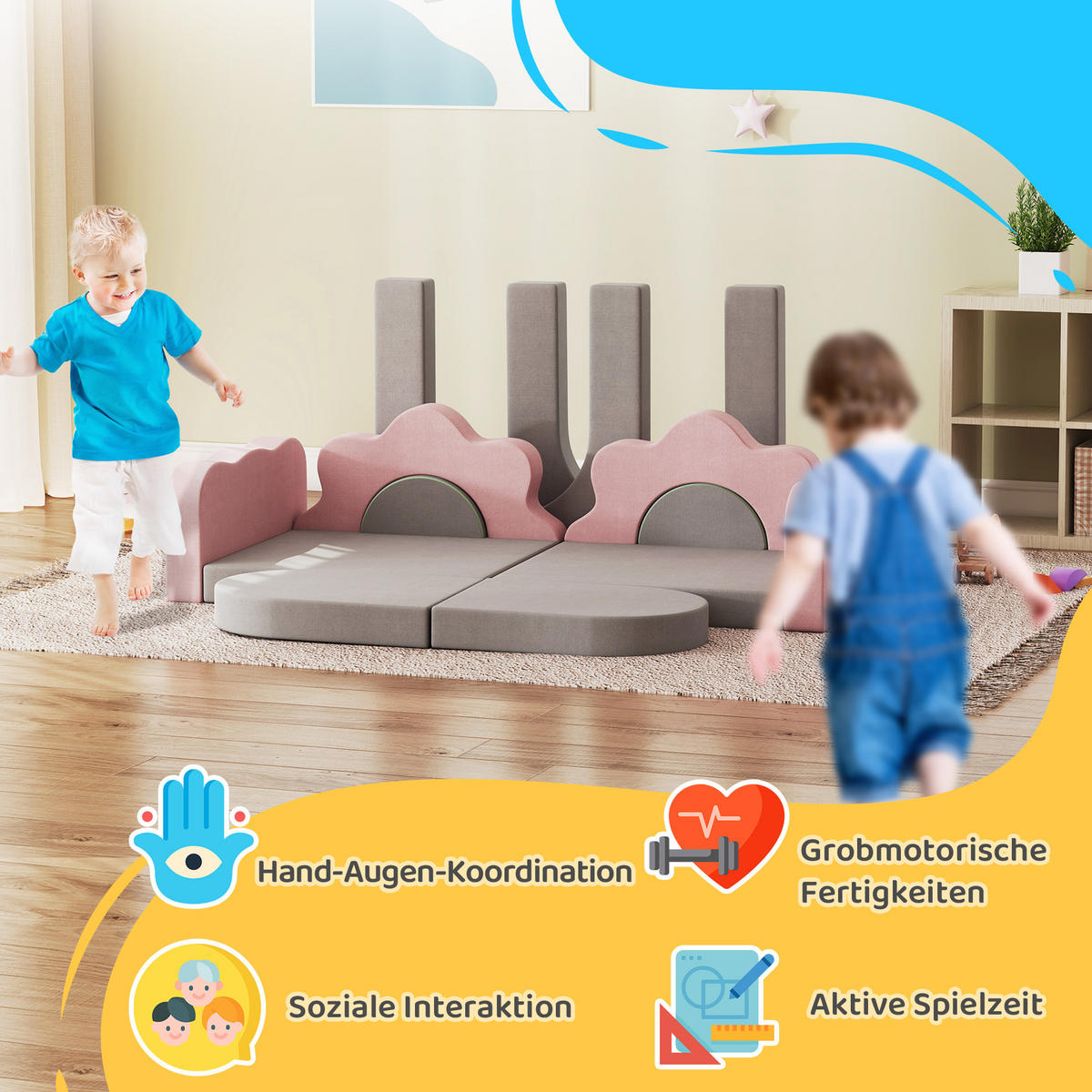 SCHAUMSTOFF Bausteine Kinder 12 Stück Klettern Softbausteine mit Bällebad Grau - Grau, Textil (75/75cm) - AIYAPLAY