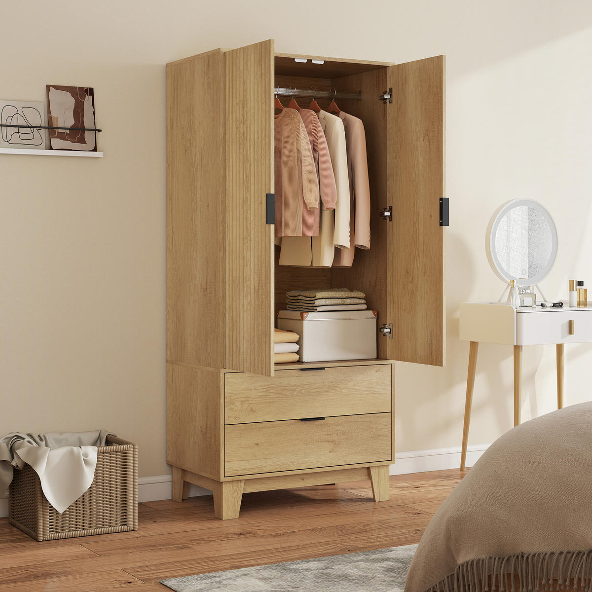 KLEIDERSCHRANK Naturfarben 80/50/180 cm - Naturfarben, Holzwerkstoff (50/180/80cm) - PANGIVO