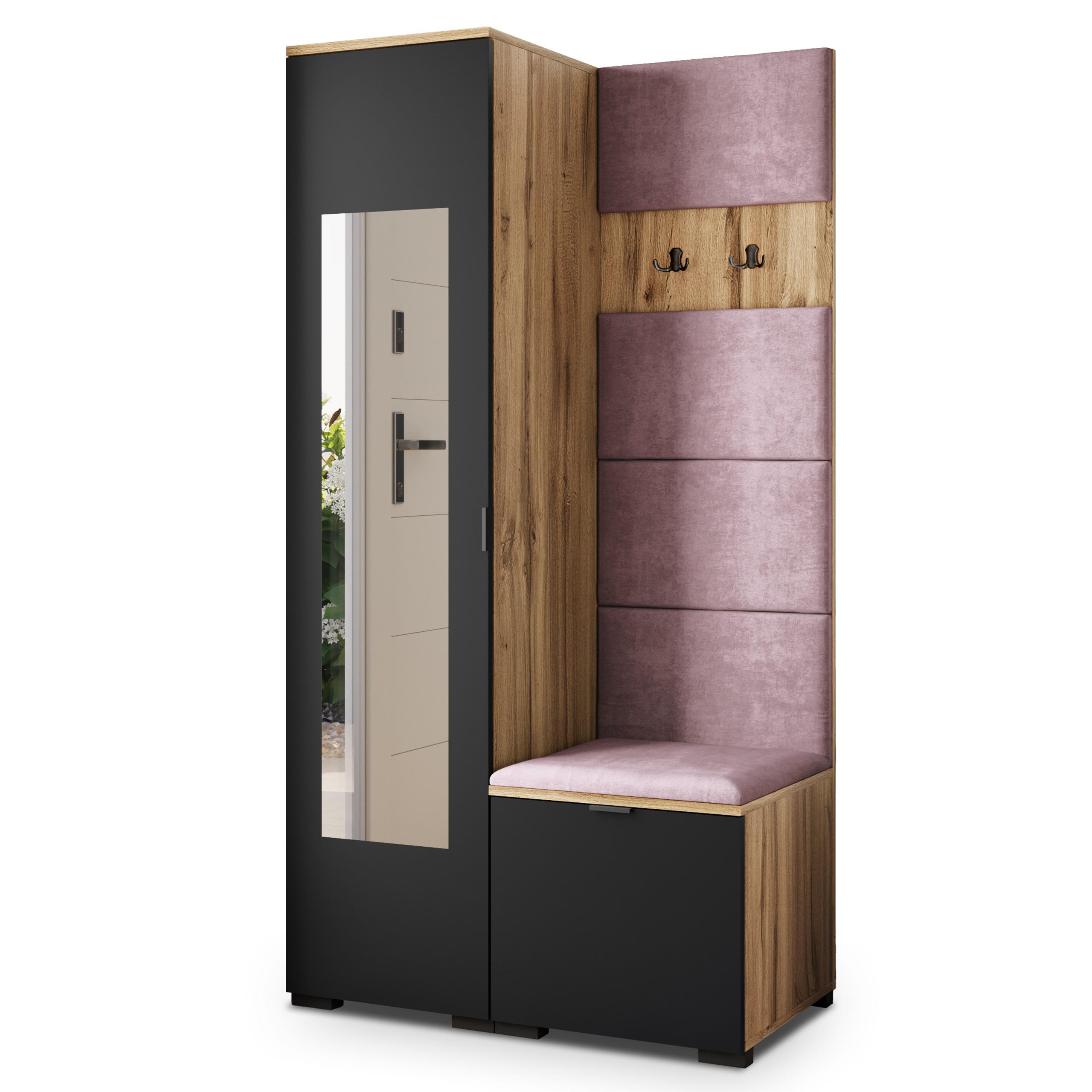 Masseno Garderobenschrank Eiche Wotan, Schwarz, Lila 95x181x51 cm