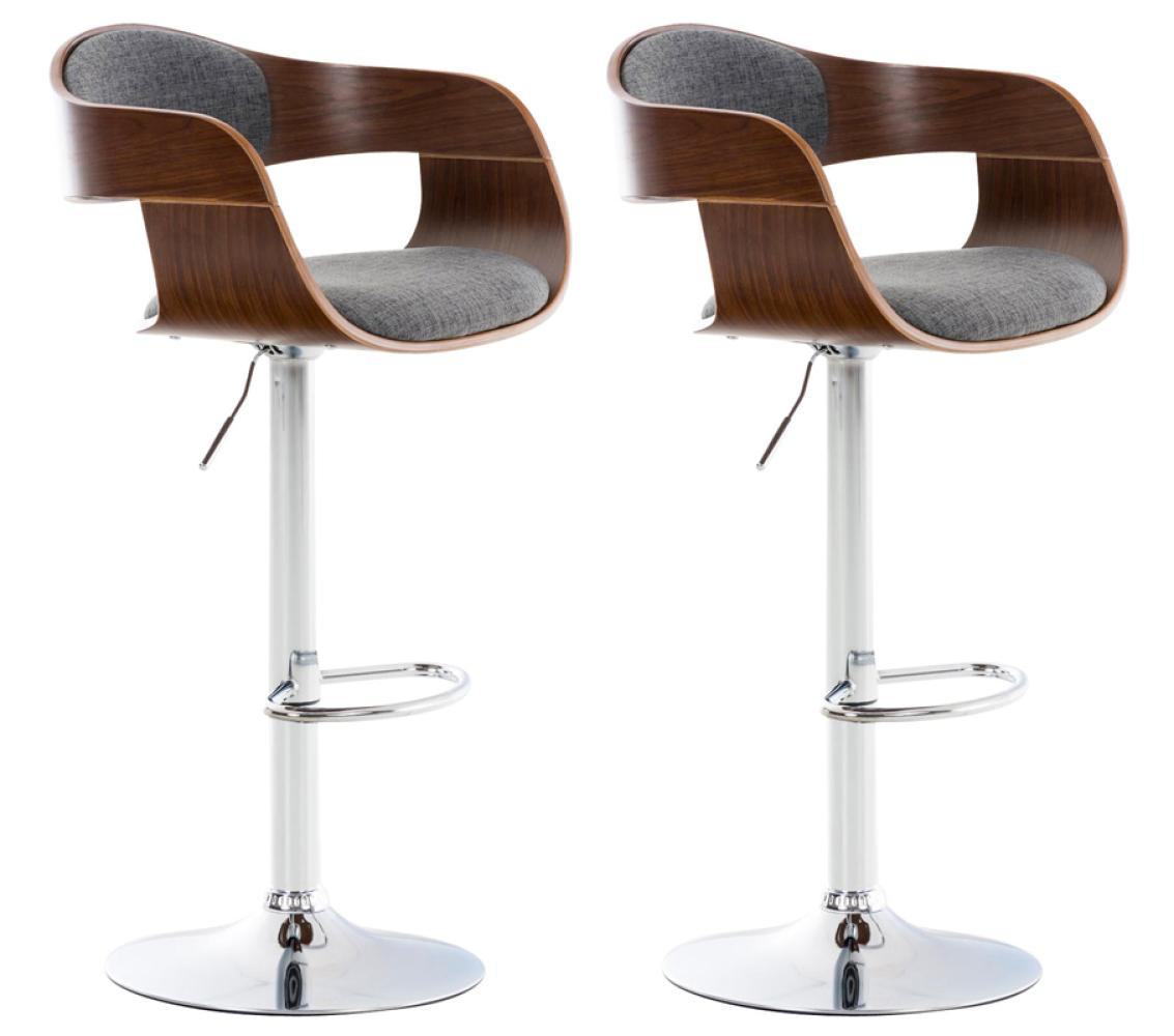 BARHOCKER 2er Set Stoff walnuss/hellgrau - Chromfarben/Walnussfarben, Textil/Metall (50/88/48cm) - CLP