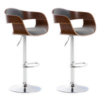 BARHOCKER 2er Set Stoff walnuss/hellgrau - Chromfarben/Walnussfarben, Textil/Metall (50/88/48cm) - CLP