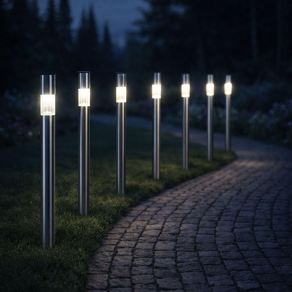 LED AUSSENLEUCHTE Solar Edelstahl Silber 6er Set - Silberfarben, Metall (5/5/70cm) - Globo Lighting