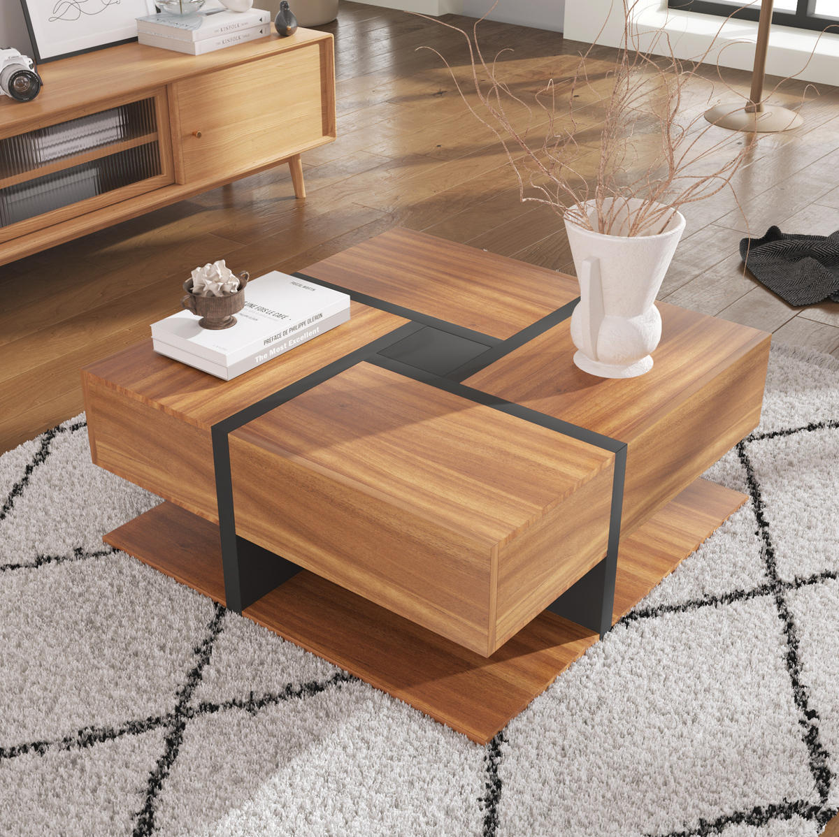 COUCHTISCH, mit 4 Schubladen, Spanplatte, untere Ablage, 78/78/36 cm, Walnussfarben - Walnussfarben, Holzwerkstoff (78/78/36cm) - Redom