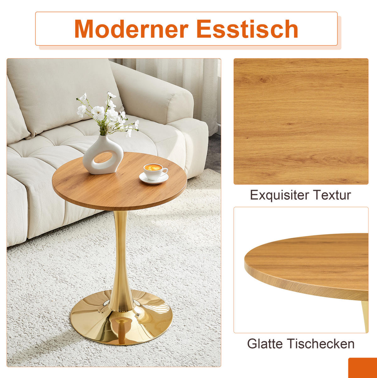 TISCH- UND STUHLSET 3-tlg. 60 cm Weiß/Gold - Weiß, Metall (60/72/60cm) - Meubliv