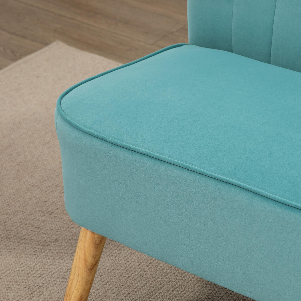 2-SITZER Sofa Zweisitzer, Loveseat mit Leinenoptik, Doppelsofa mit Holzbeine - Hellgrün/Naturfarben, Holz/Textil (56.5/77/117cm) - HOMCOM