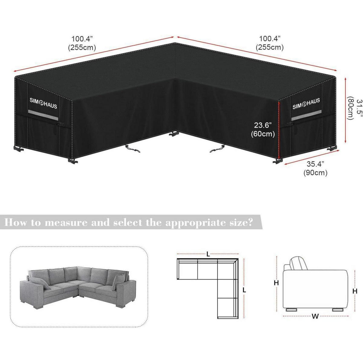 ABDECKHAUBE für Gartenmöbel V-Form 255 x 255 x 90 x 80/60 cm Wasserdicht 420D Oxford Grau - Schwarz, Kunststoff (1/1/1cm)