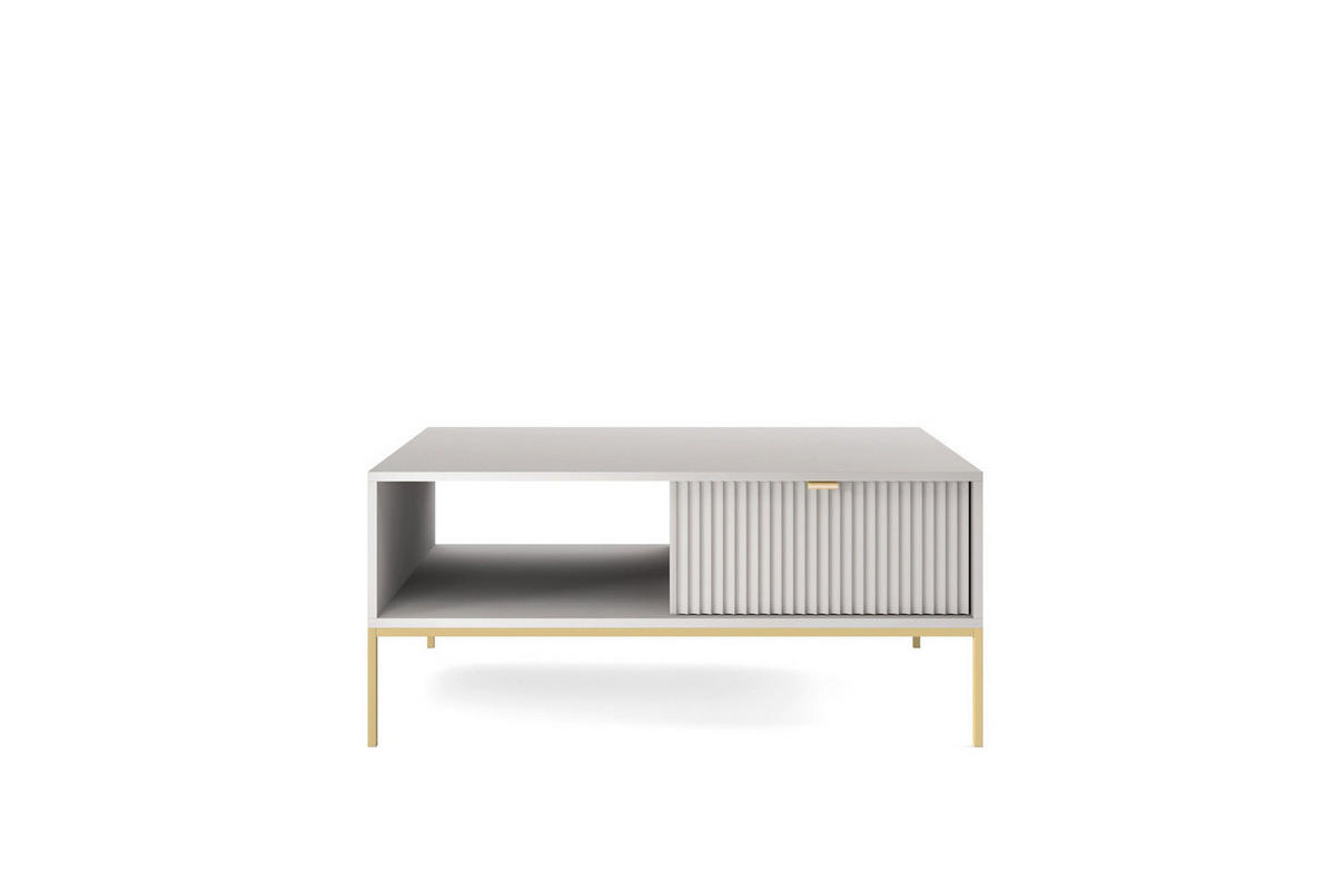 COUCHTISCH Kioto 104 cm in Grau mit Schubladen und Metallbeinen - Goldfarben/Grau, Holzwerkstoff/Metall (68/104/46cm) - Ravio