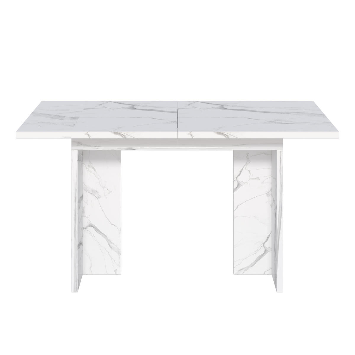 AUSZIEHTISCH 140/180/80 cm White Marble aus MDF mit Untertisch-Aufbewahrung - Weiß, Holzwerkstoff (180/80/75cm) - OKWISH