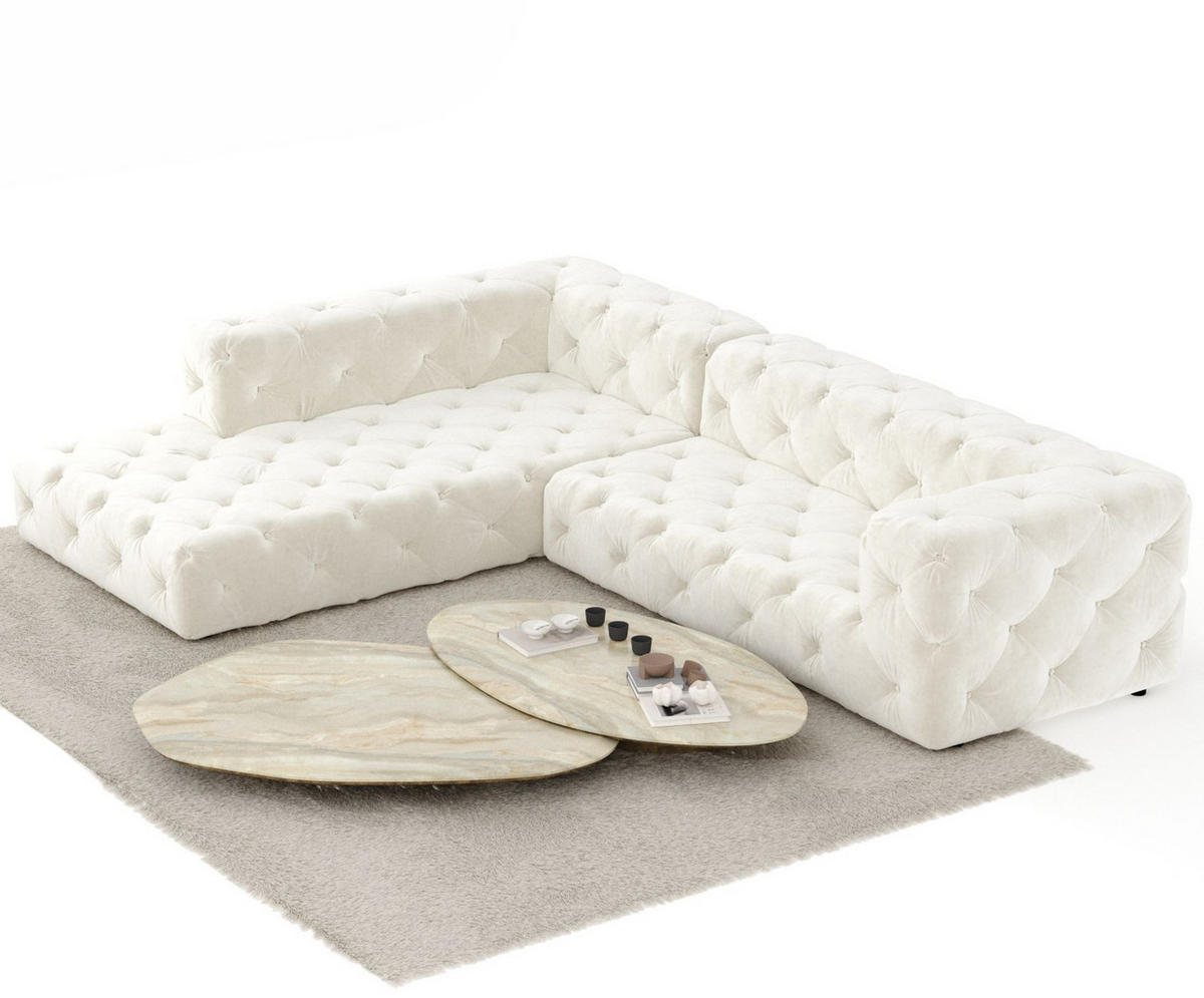 ECKSOFA Cosimo Creme Samtstoff - Creme/Schwarz, Holz/Holzwerkstoff (325/228cm) - Maison de Reve