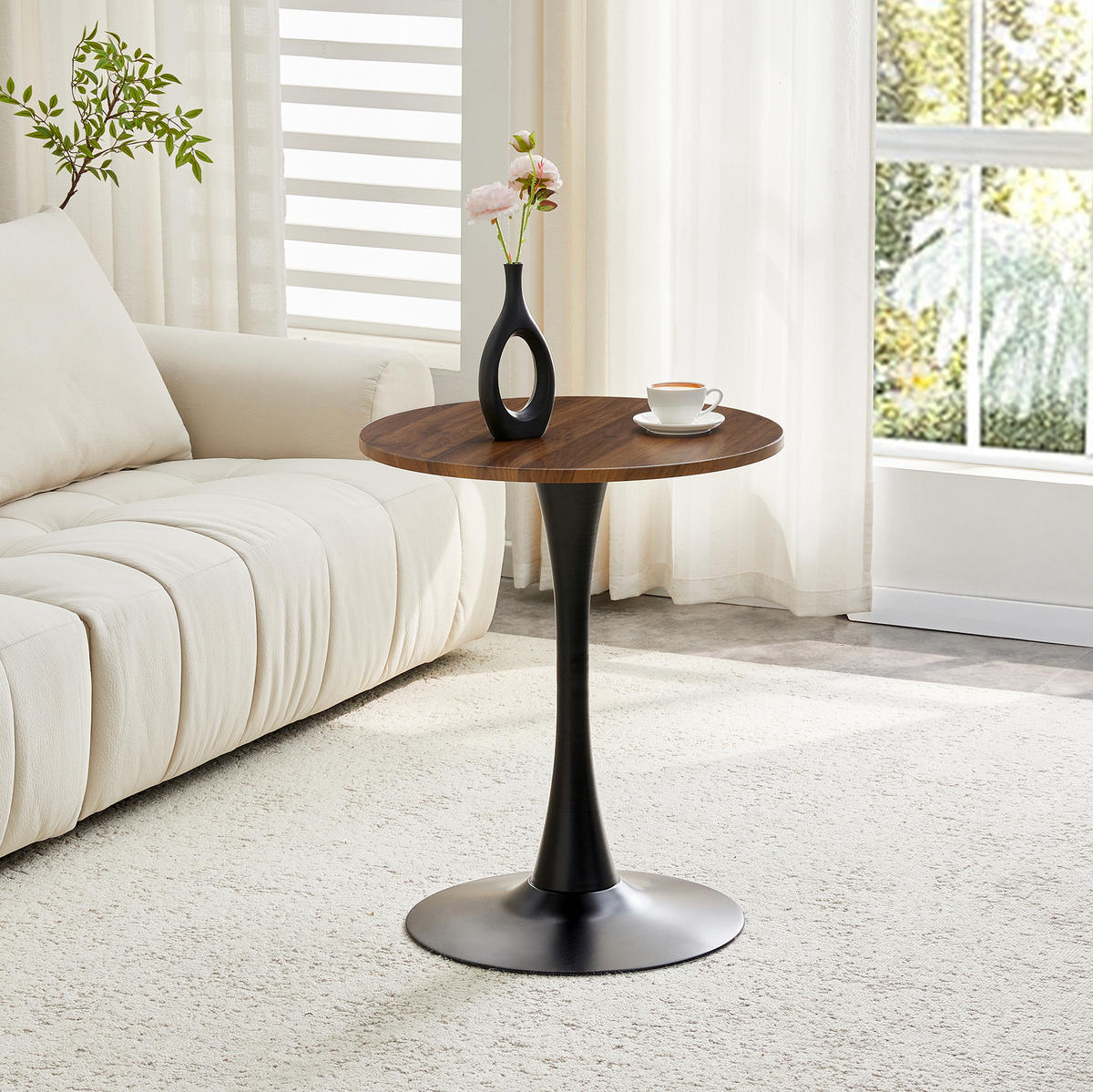 BEISTELLTISCH 60/60/72 cm rund mit Thermoform-Tischplatte und Metallgestell, Schwarz/Walnuss - Schwarz, Holzwerkstoff (60/60/72cm) - Redom