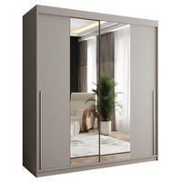 SCHIEBETÜRENSCHRANK mit Spiegel 180 cm Kaschmir mit silbernem Griff - Kaschmir/Silberfarben, Holzwerkstoff (180/200/62cm) - Home Collective