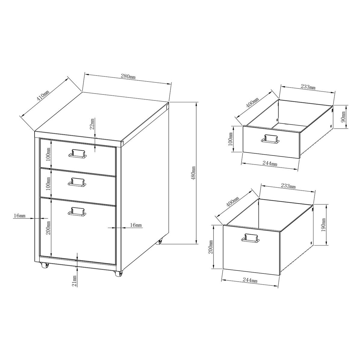 ROLLCONTAINER Kökar - Schwarz, Metall (28/48/41cm) - [en.casa]