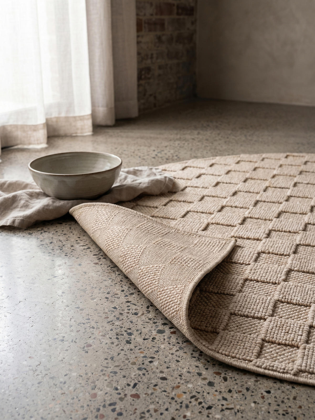 TEPPICH Flachgewebe LANGAU in Beige, mit Schachbrettmuster, Ø 80 cm - Beige, Textil (80/80cm) - KADIMA DESIGN