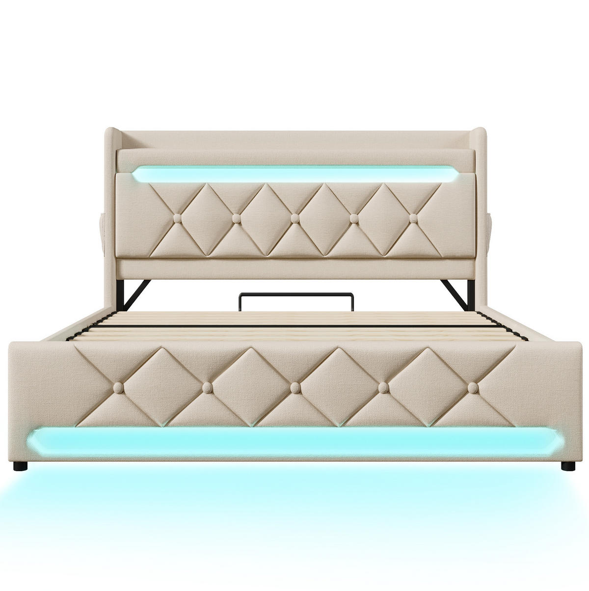 POLSTERBETT mit LED-Beleuchtung 140/200 cm in Beige mit Bettkasten & USB - Beige, Textil (140/200cm) - BEAOK