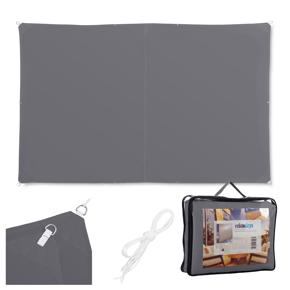 SLNEČNÉ plátno - antracitová, kov/textil (600/400cm) - Relaxdays