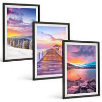 BILDER SET 3er Set - 40x60 cm Schwarzer Rahmen - Winterliche Bergseelandschaft - Schwarz, Kunststoff (40/60cm) - TULUP