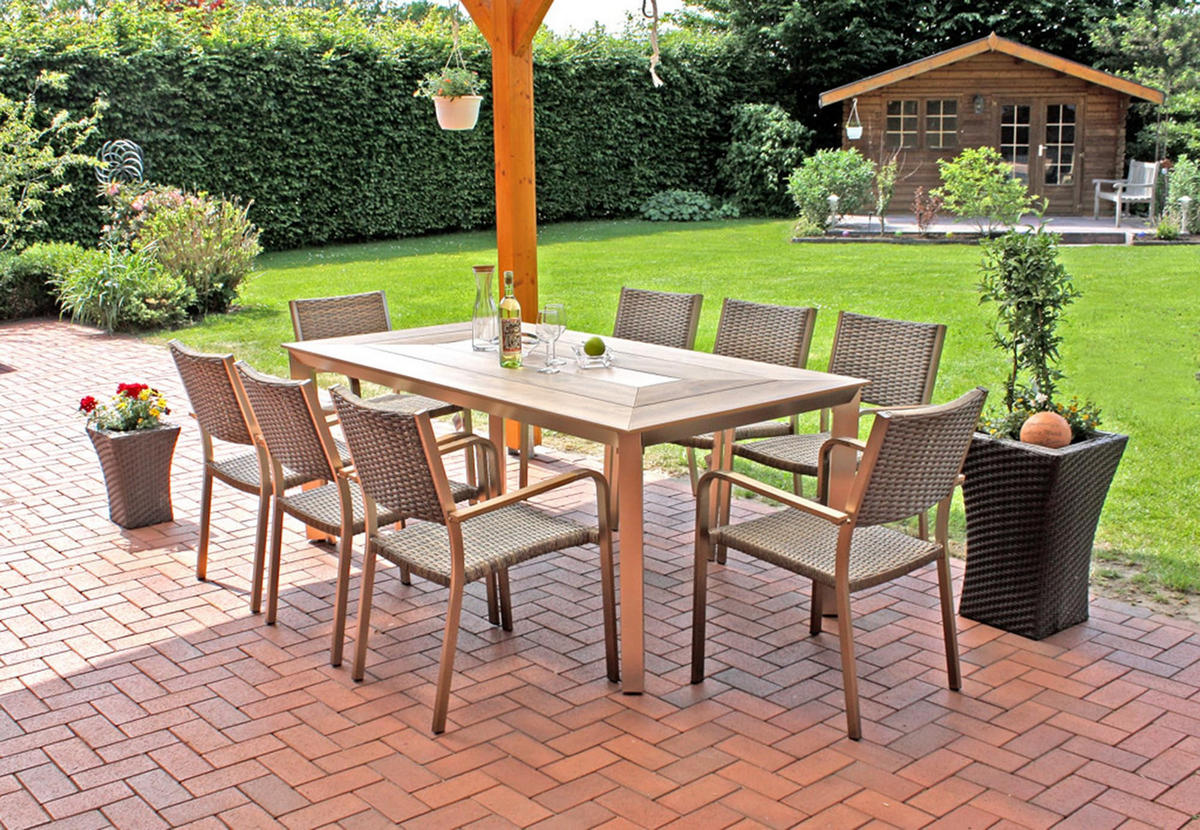GARTEN-SITZGRUPPE Alwin 9-teilig Stuhl Klassik geschlossen Gartenmöbel-Set - Braun, Kunststoff - DELUKE