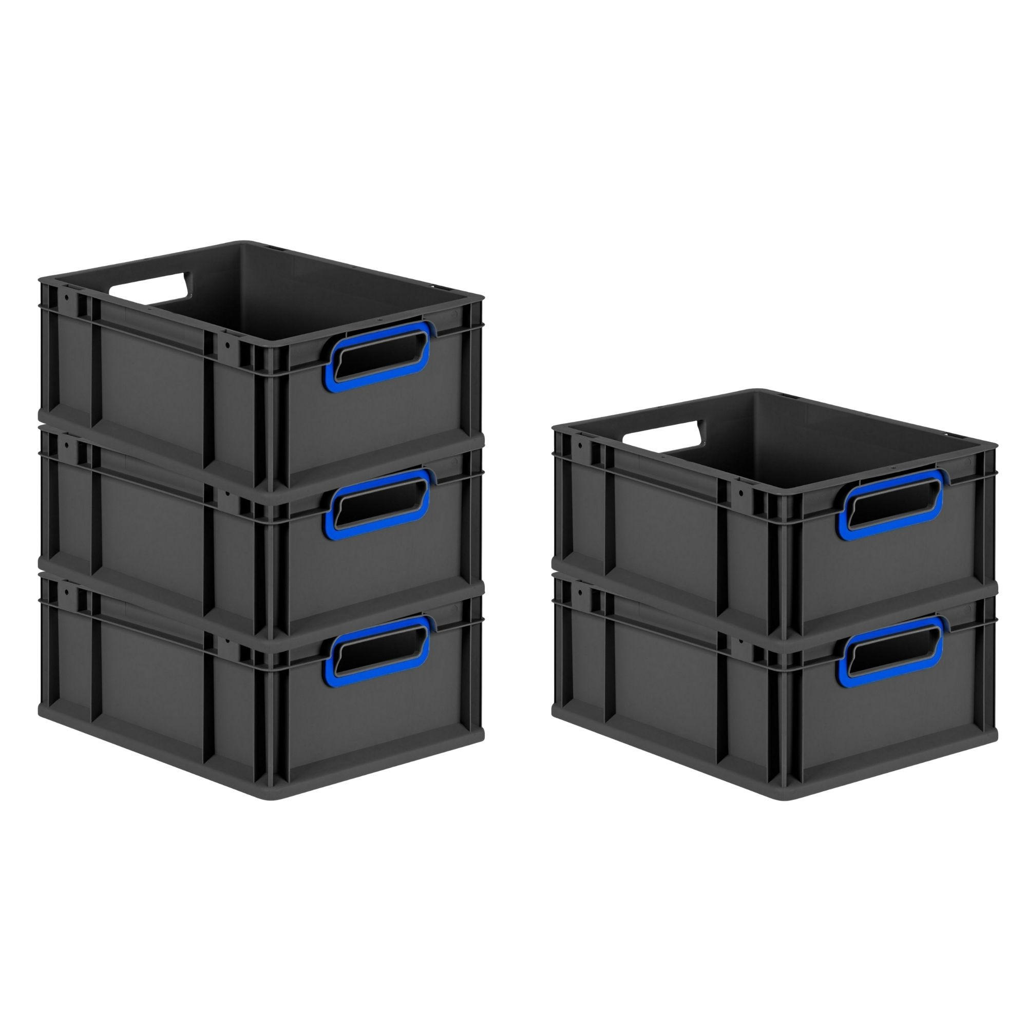 EUROBOX 5x NextGen Color 17x30x40 cm 16 Liter Griffe blau offen, Schwarz - Blau/Schwarz, Kunststoff (30/17/40cm) - PROREGAL