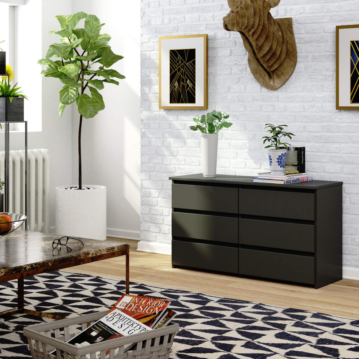 KOMMODE Graphit Grau 57/100/35 - Graphitfarben, Holzwerkstoff (100/57/35cm) - RAUMHIRSCH FURNITURE