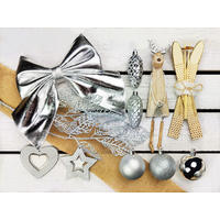WEIHNACHTSBAUMSCHMUCK-SET NORDGLANZ 136-teilig, für Weihnachtsbäume 240–270 cm, inkl. Aufbewahrungsbox - Silberfarben/Weiß, Holz/Kunststoff (55/50/75cm) - LAALU