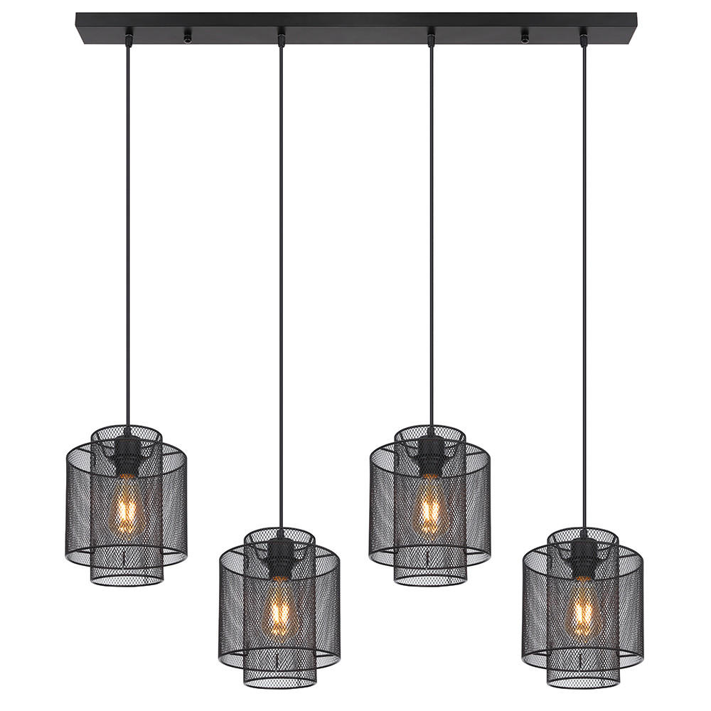 HÄNGELEUCHTE AUGUSTIN schwarz matt Gitteroptik - Schwarz, Metall (98/20/120cm) - Globo Lighting