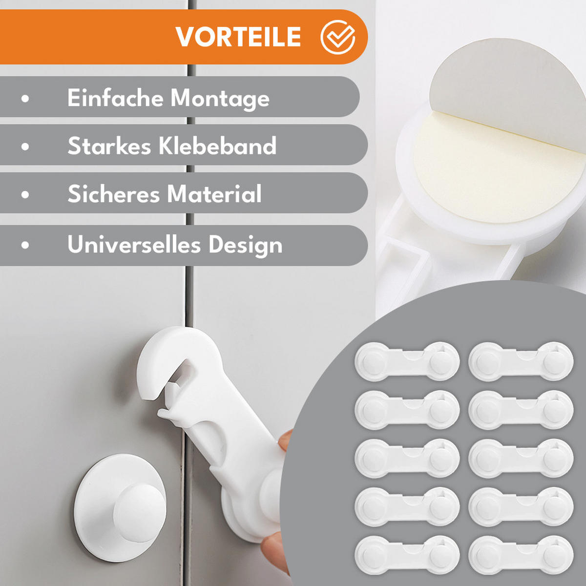 SCHUBLADENSICHERUNG Kindersicherung Schrank - Weiß, Kunststoff (2/8cm) - KRUMAD