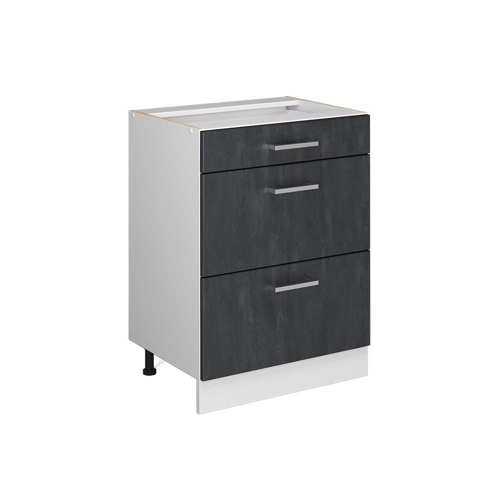 KÜCHENUNTERSCHRANK R-Line Schwarz Beton 60 cm ohne Arbeitsplatte - Schwarz/Weiß, Holzwerkstoff (60/81.6/46cm) - Vicco