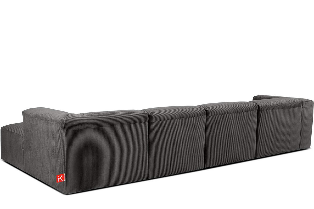ECKMODULSOFA-RECHTS BUFFO 6-Sitzer mit extrem weicher Sitzfläche, Kordstoff, grau - Grau, Textil (377/180cm) - KONSIMO®