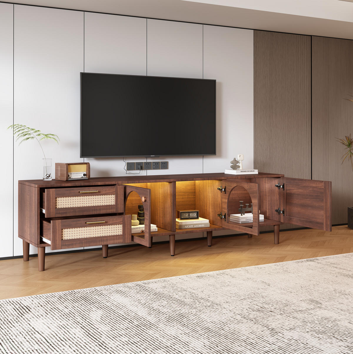 LOWBOARD 180/40/50 cm Braun aus Spanplatte mit LED-Beleuchtung - Braun, Holzwerkstoff (40/50/180cm) - OKMYHOME
