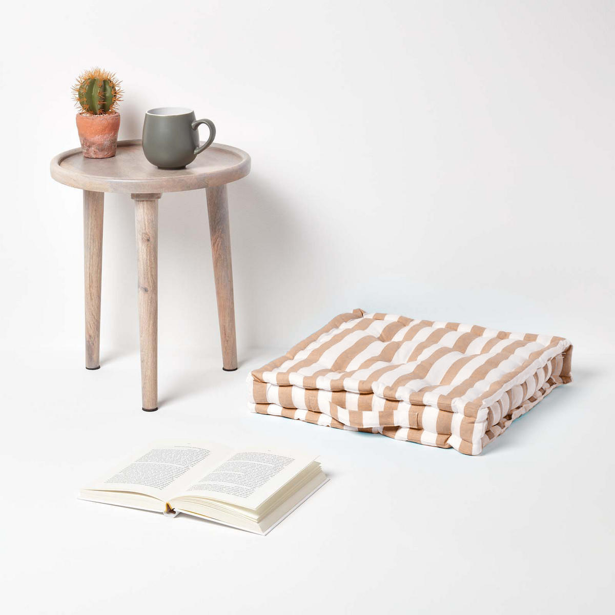 SITZKISSEN beige-weiß gestreift 50/50/10 cm - Beige, Textil (50/50/10cm) - Homescapes