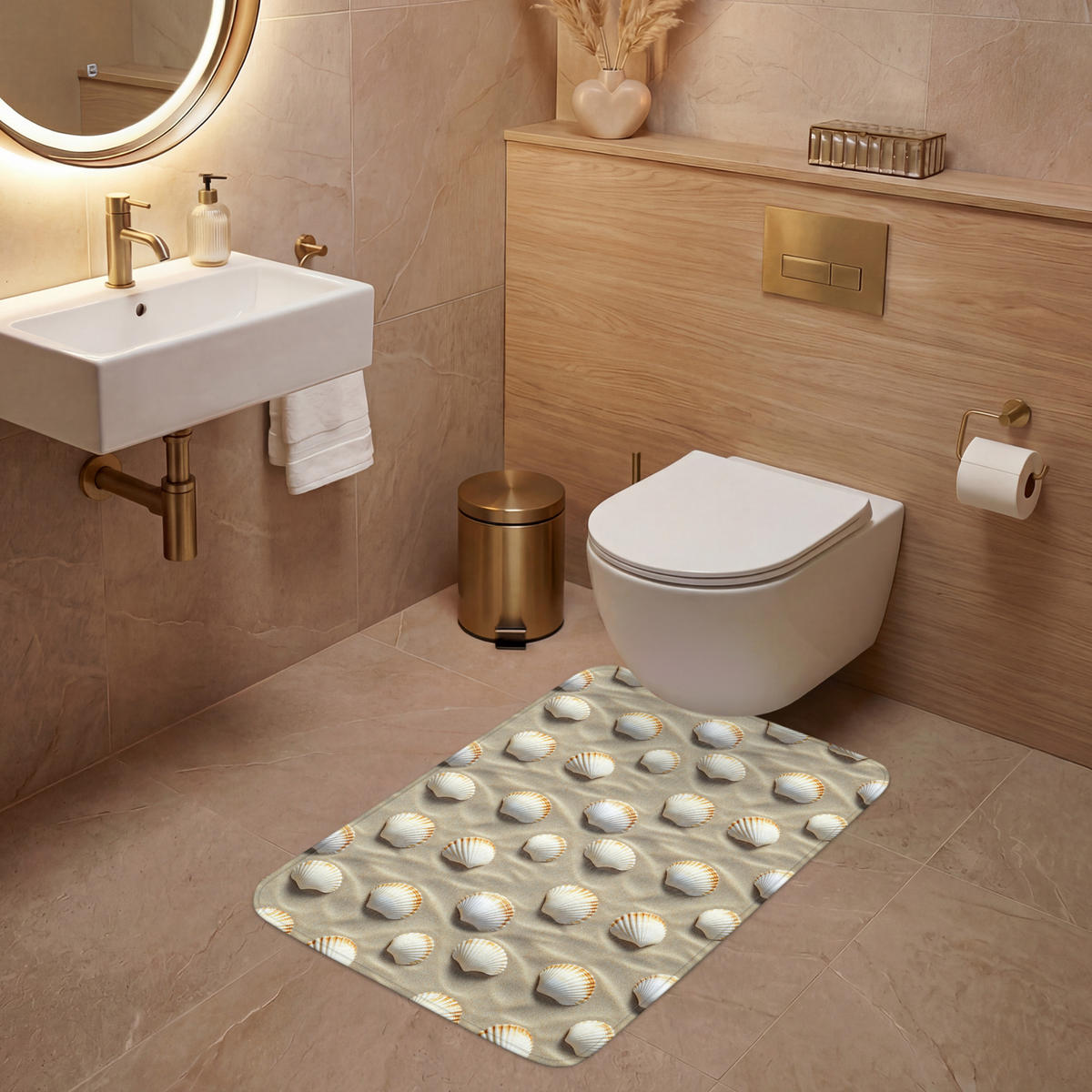 WC PŘEDLOŽKA Mušle - Písek - Námořní 60x90 cm - písková barva, textil/plast (60/1cm) - OnlyWow