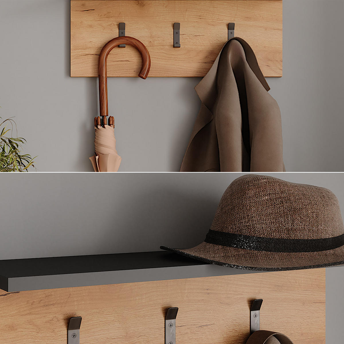 NÁSTĚNNÝ VĚŠÁK Orlando Antracit/zlatý dub - medově dubová/antracitová, kompozitní dřevo (60/21.6/18cm) - Vicco