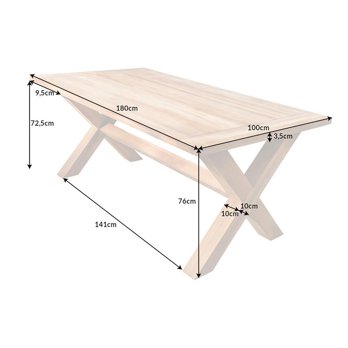 GARTENTISCH EMPIRE TEAK Teakholz Natur 180 cm - Naturfarben, Holz (100/180/76cm) - riess-ambiente