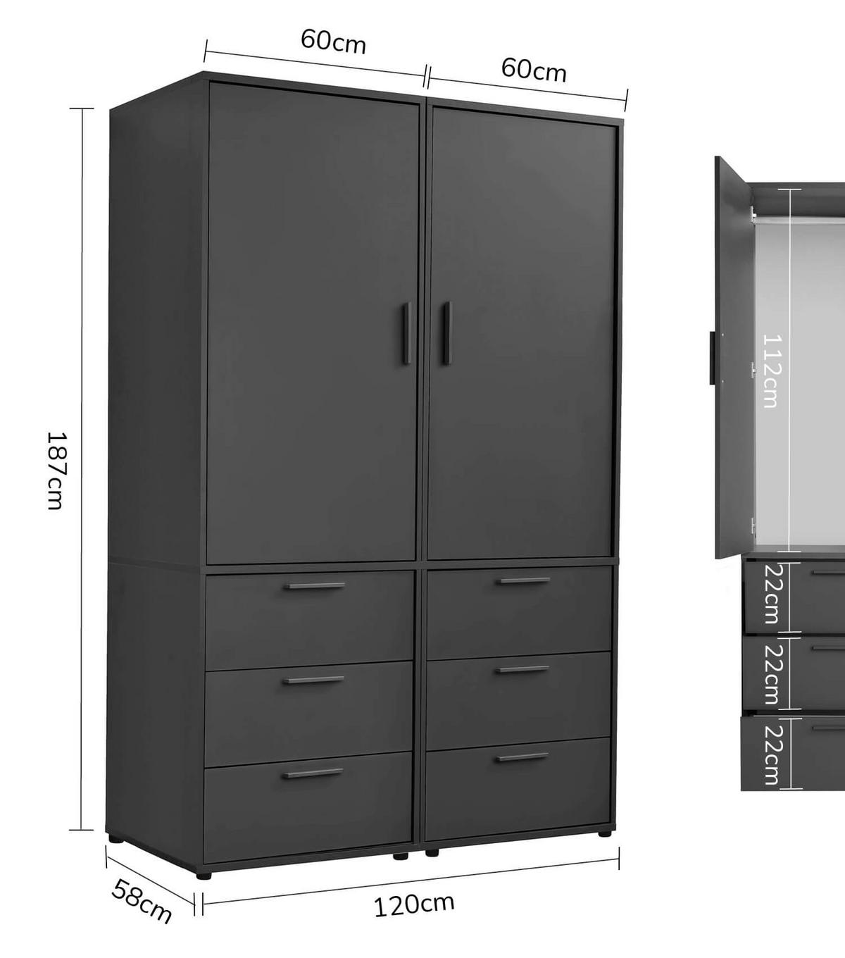 KLEIDERSCHRANK Der Grenzenlose - Anthrazit, Holzwerkstoff (120/187/58cm) - Mokebo