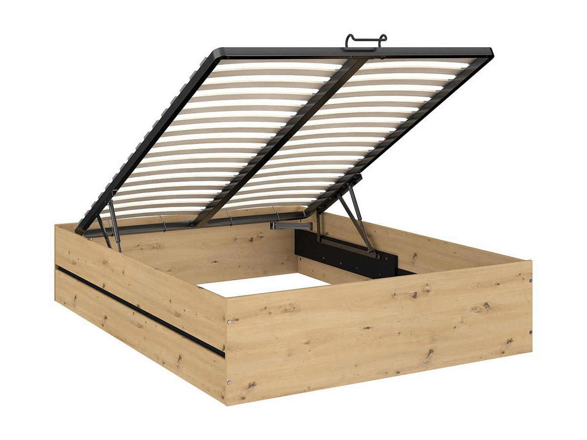 BETT mit Bettkasten - 2 Personen - Holz, Platte - Schwarz, Naturfarben Hell - Schwarz/Naturfarben, Holz (140/190cm) - Vente-Unique