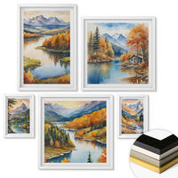 WANDBILDER 5er-Set - 50x50 cm & 20x30 cm & 40x60 cm Weißer Rahmen - Berglandschaft mit einem Fluss - Weiß, Kunststoff (40/60cm) - ArtPrintCave