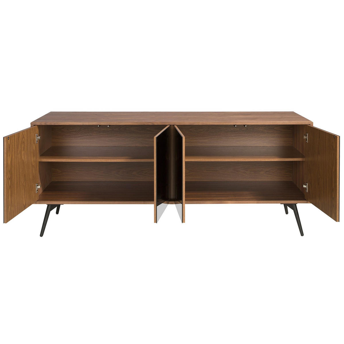 SIDEBOARD Sideboard aus schwarzem Glas mit Spiegeleffekt, Walnuss und schwarzem Stahl 180/50/76 cm - Walnussfarben/Schwarz, Holz (180/76/50cm) - ANGEL CERDA