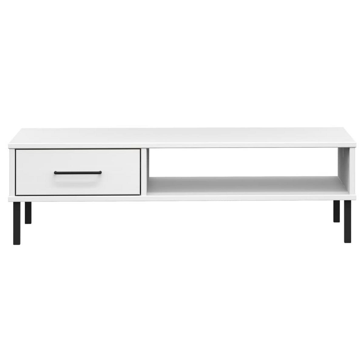 COUCHTISCH OSLO mit Metallbeinen Weiß Massivholz Kiefer - Weiß, Holz (100/55/29cm) - furnicato