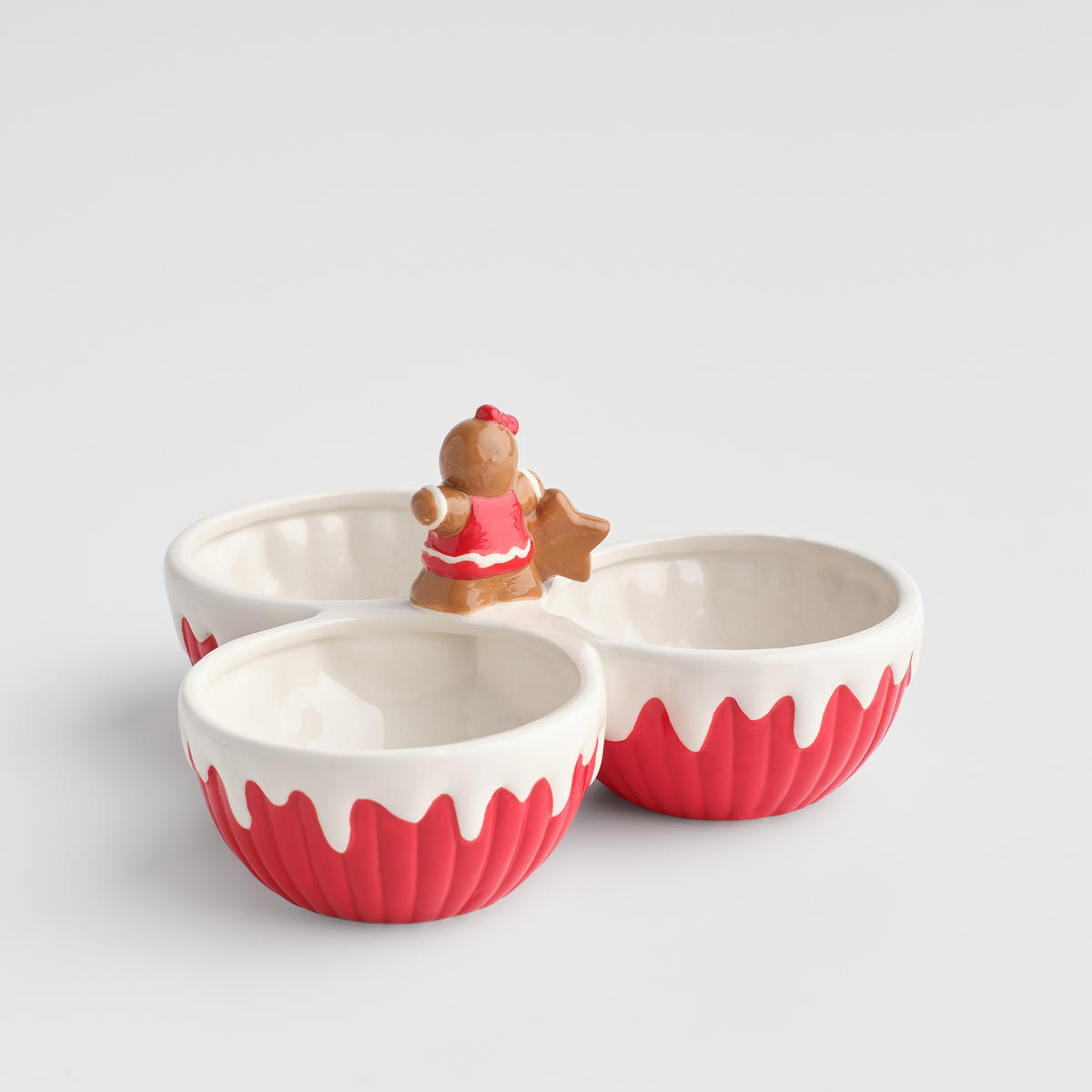 SERVIERTELLER Gingerbreadman triple, rot, 10.5 x 21.5 x 20 cm, Dekorative Weihnachtsdeko - Rot, Stein (21.5/10.5/20cm) - home&you