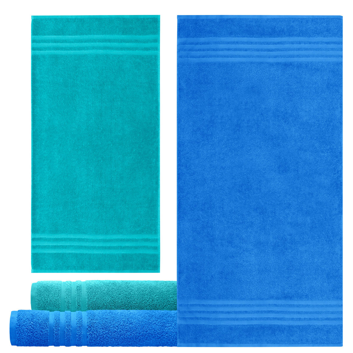 HANDTUCH Set London 8-teilig, 2x Duschtuch 70x140 + 2x Handtuch 50x100 + 2x Gästetuch 30x50 + 2x Waschlappen 30x30 Capri - Nautic - Blau/Grün, Textil (70/140cm) - Lashuma