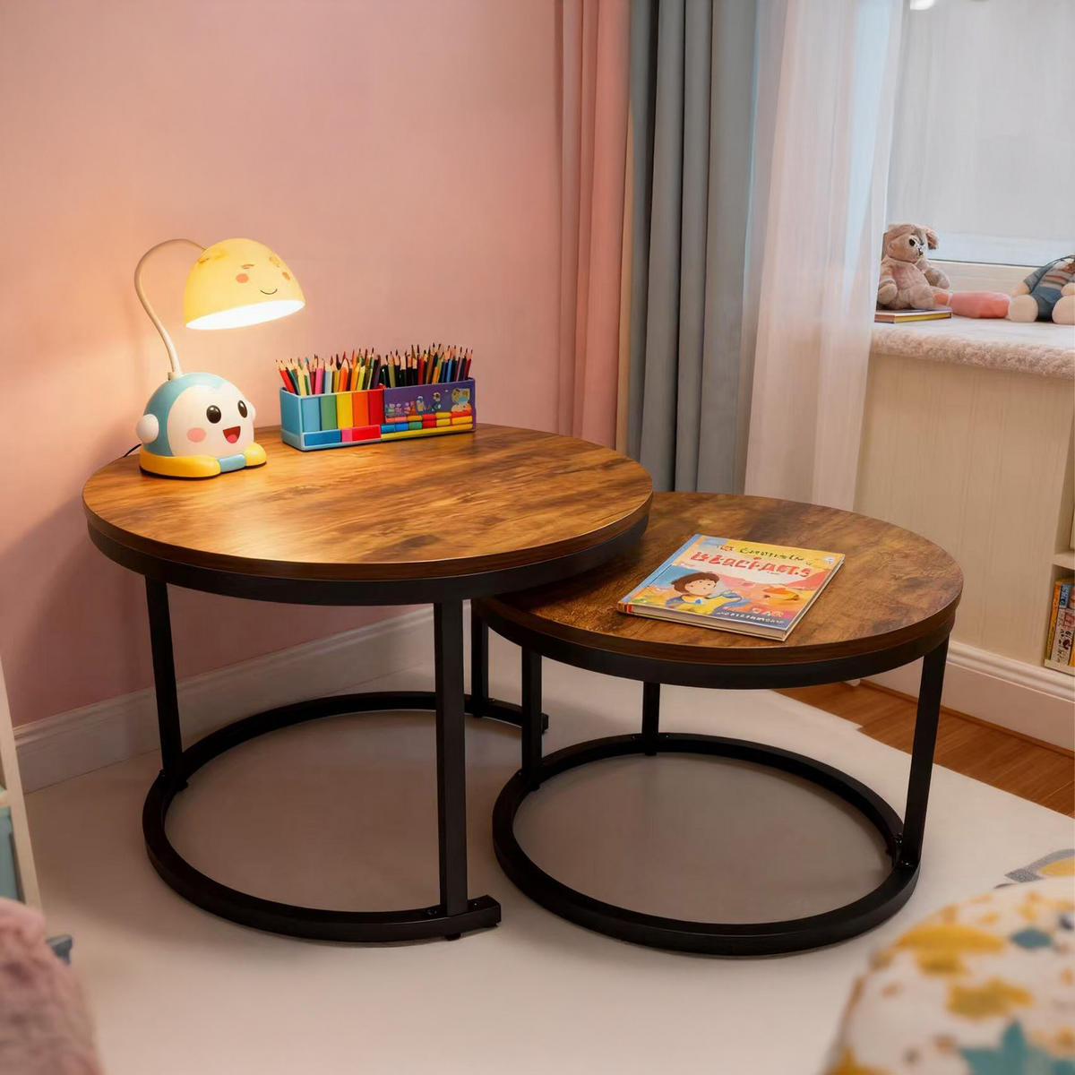 2-TLG.SATZTISCH-SET - Multicolor, Holzwerkstoff/Kunststoff (70/70/45cm) - Relaxdays